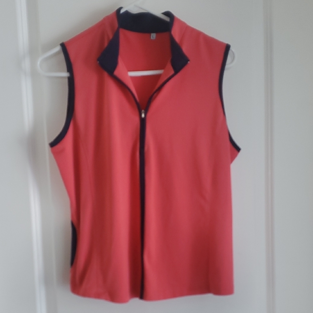 Women's Coral Sleeveless Zip-Up Top